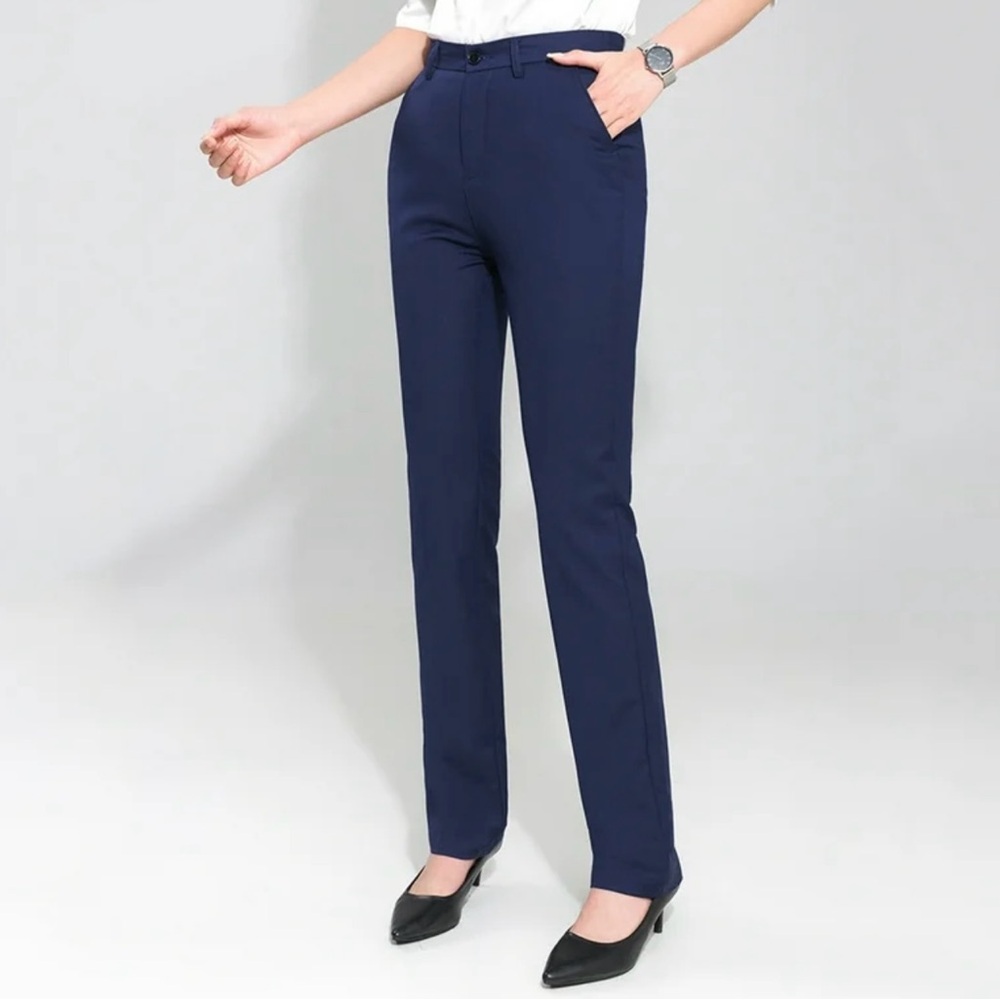 Zara Navy Blue Straight-Leg Dress Pants